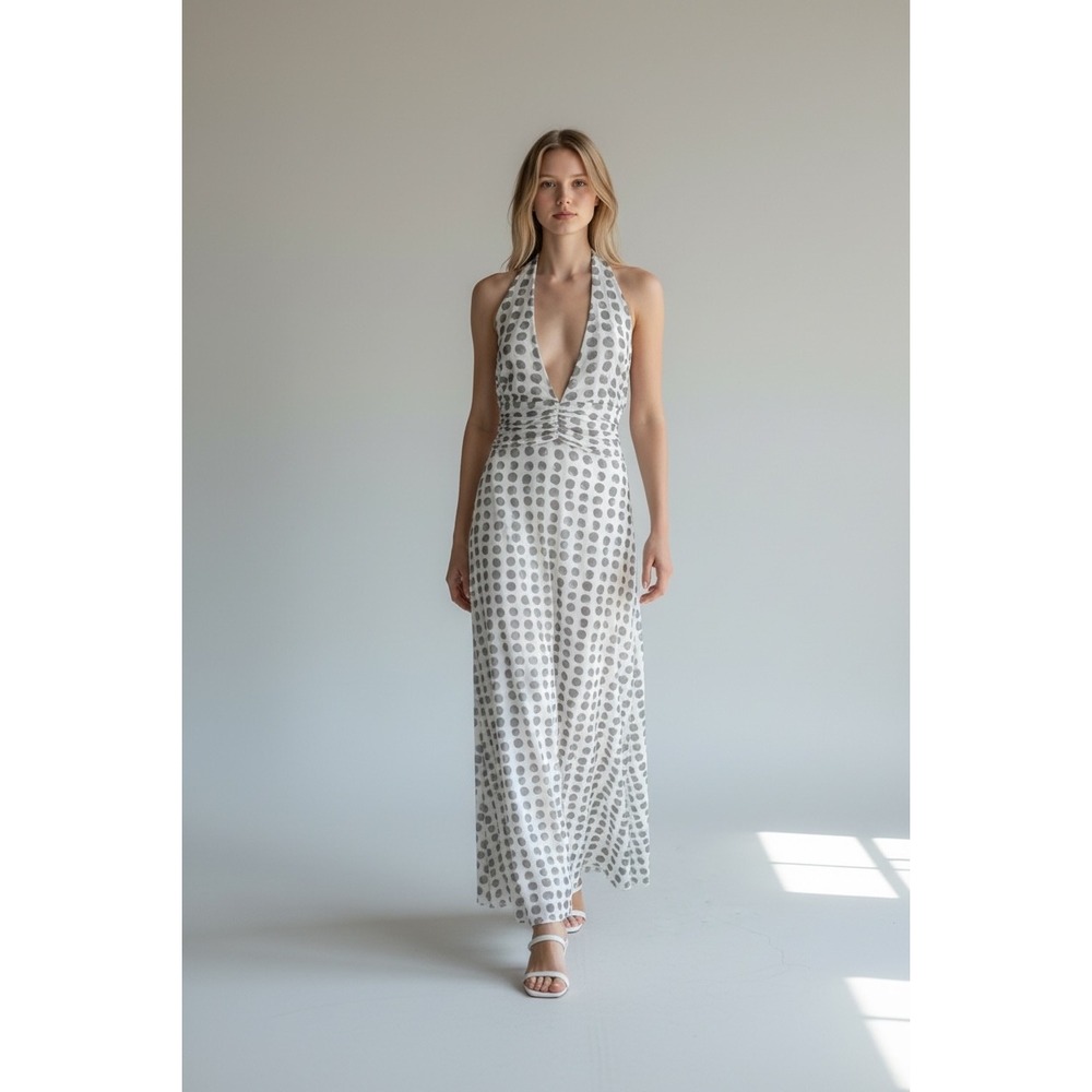 TikTok Trending Women's Long Polka Dot Halter Dress Backless Cocktail Maxi‎ Sz L
